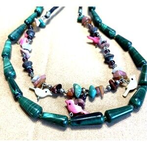 Carved Bird Fetish Necklace Gemstone Necklaces Lot Malachite Native Ethnic
